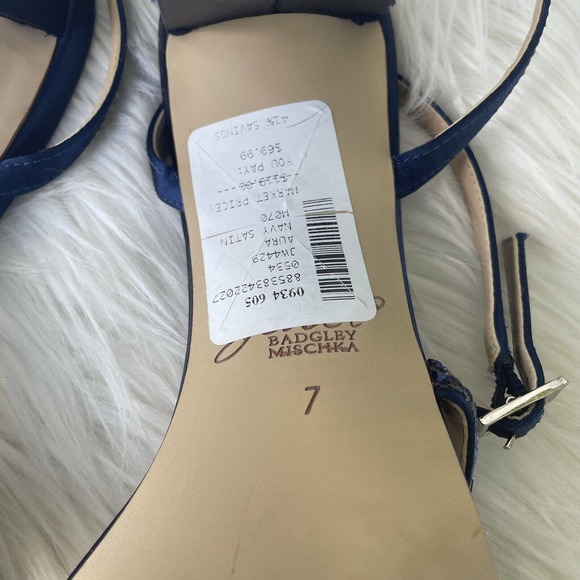 Jewel Badgley Mischka Women's Aura Embellished Heels In Navy Satin Size 7 - Picture 12 of 14